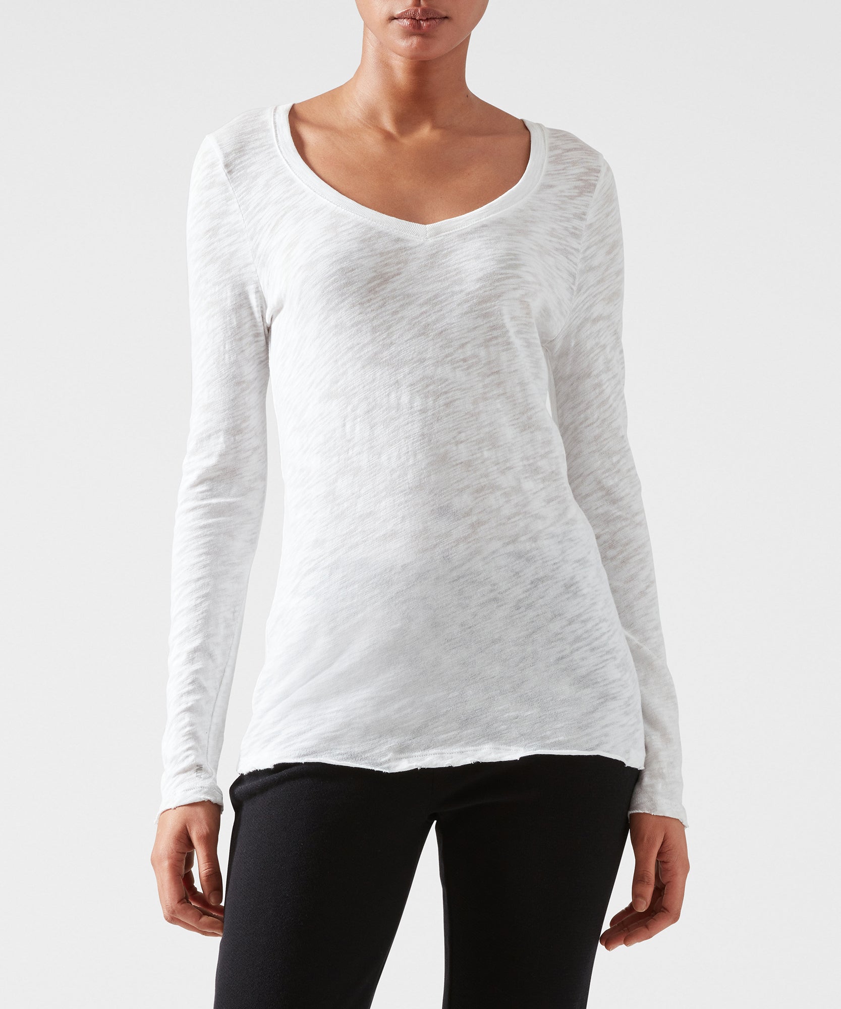 White v shop neck long sleeve